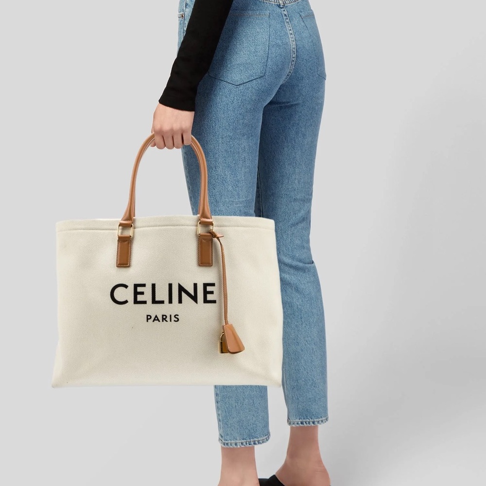 Celine Canvas and Leather Tote Bag With Lock and Keys